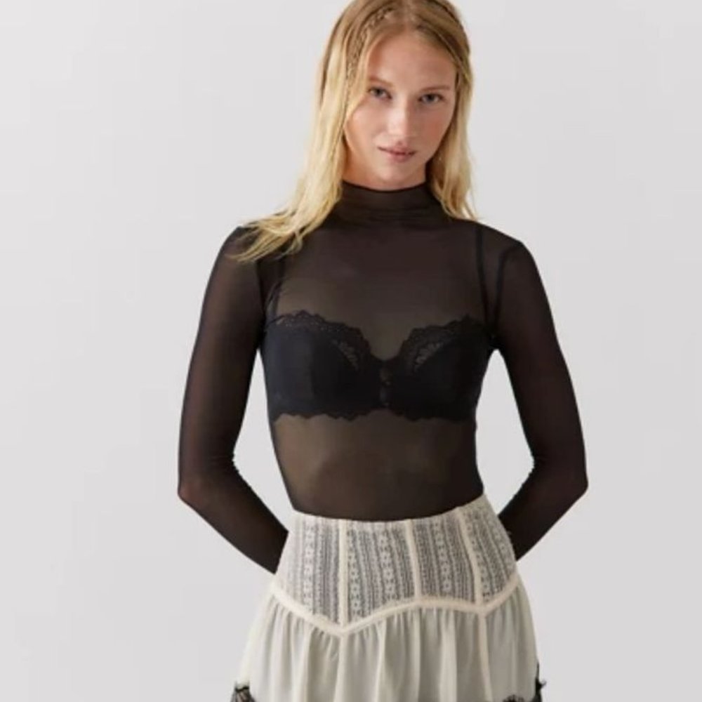 Out From Under Kit Black Mesh Bodysuit UO Urban Outfitters Large